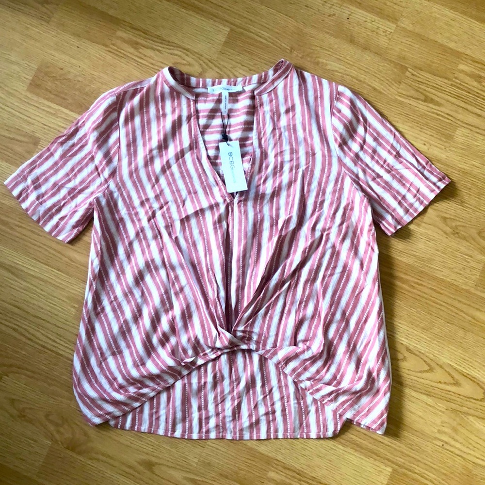 Bcbg striped coral and white top